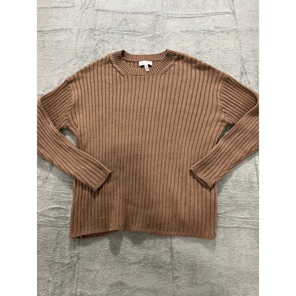 Jessica Simpson Sweater Womens XL Brown Ribbed Knit Crewneck Casual Top
